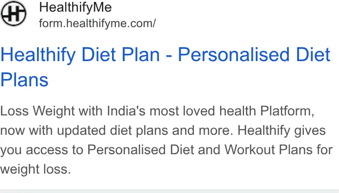 An ad Healthifyme is running