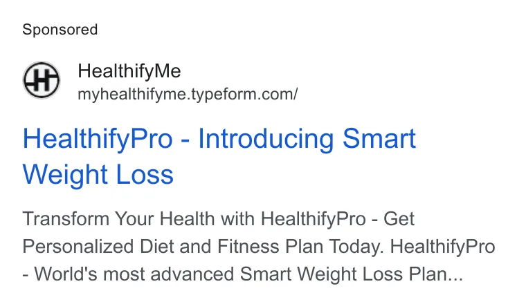 An ad Healthifyme is running