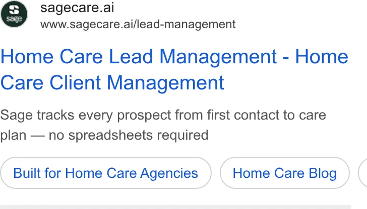 An ad Sage Care is running