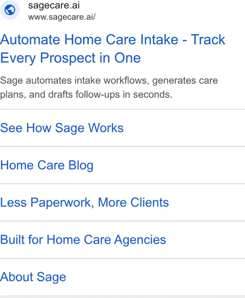 An ad Sage Care is running