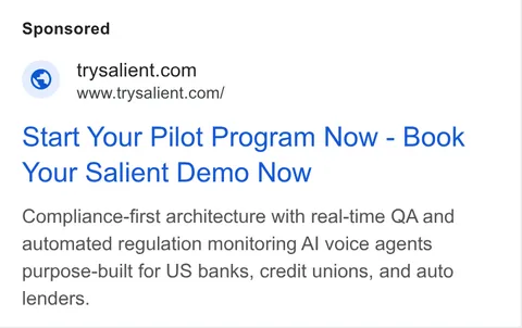 An ad Salient is running