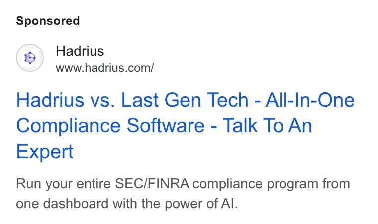 An ad Hadrius is running