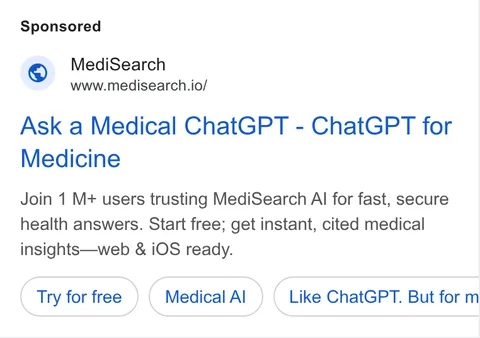 An ad MediSearch is running
