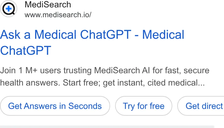 An ad MediSearch is running