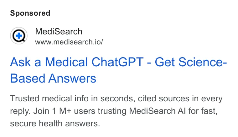An ad MediSearch is running