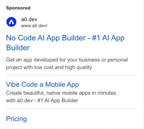 An ad a0.dev is running