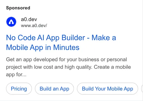 An ad a0.dev is running
