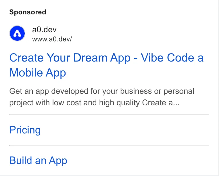 An ad a0.dev is running