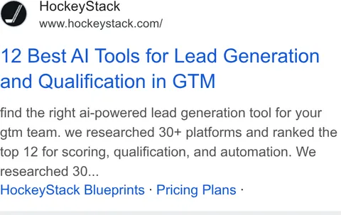 An ad HockeyStack is running