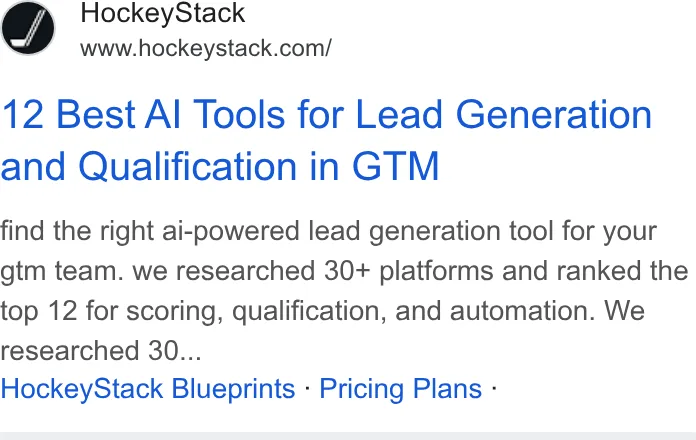 An ad HockeyStack is running