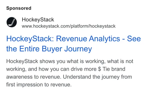 An ad HockeyStack is running
