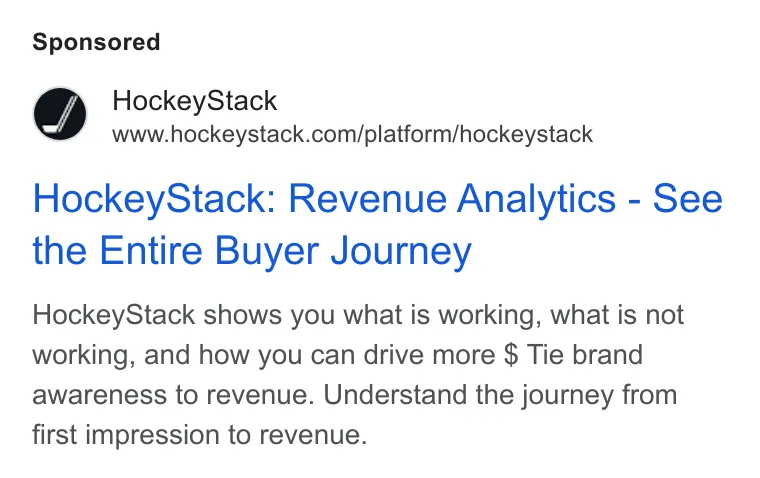 An ad HockeyStack is running
