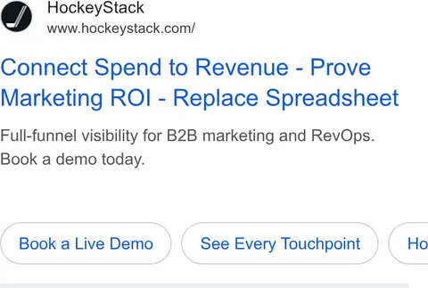An ad HockeyStack is running