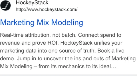 An ad HockeyStack is running