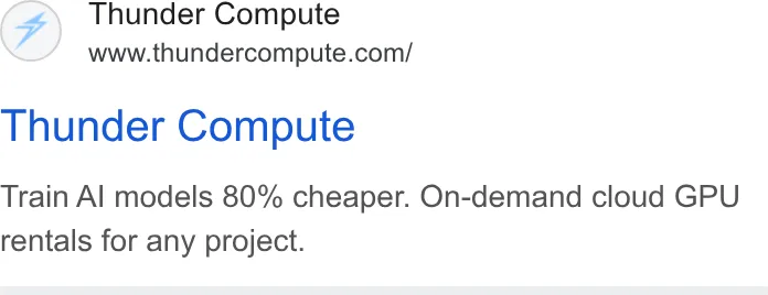 An ad Thunder Compute is running