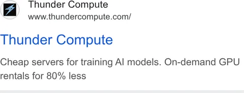An ad Thunder Compute is running