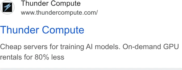 An ad Thunder Compute is running
