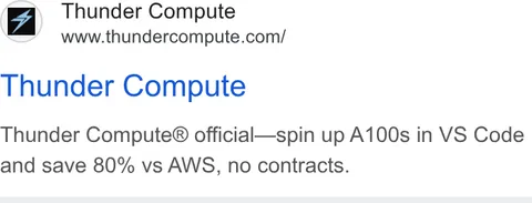 An ad Thunder Compute is running