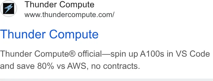 An ad Thunder Compute is running