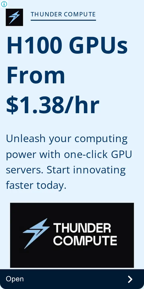 An ad Thunder Compute is running