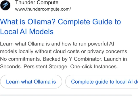 An ad Thunder Compute is running