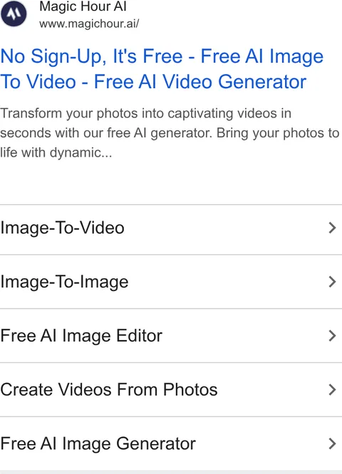 An ad Magic Hour is running