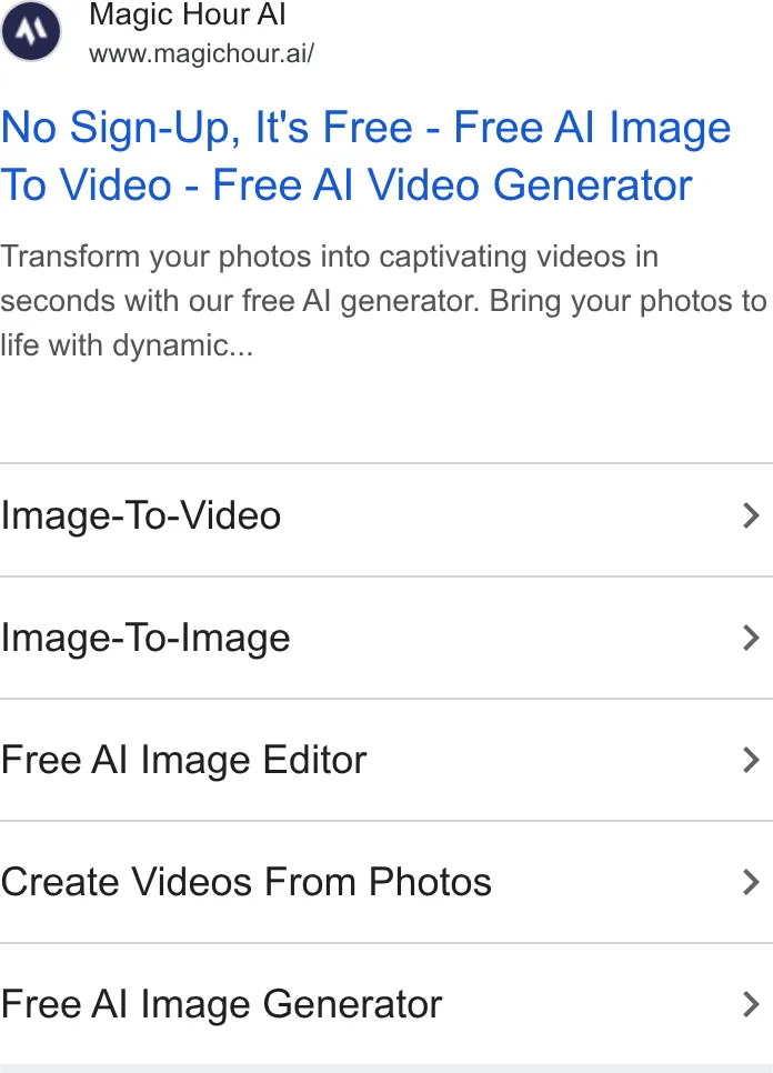 An ad Magic Hour is running