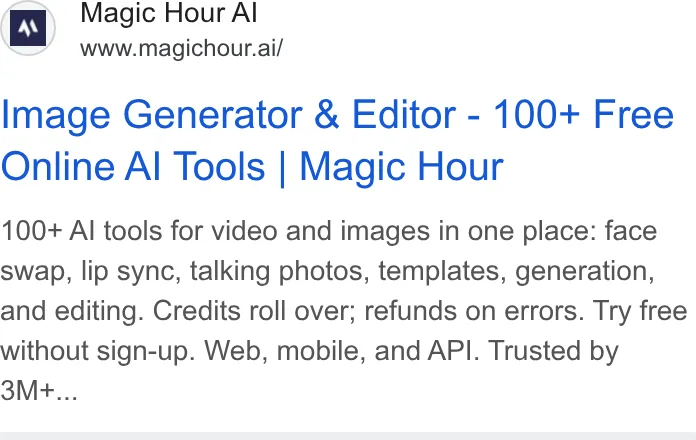An ad Magic Hour is running