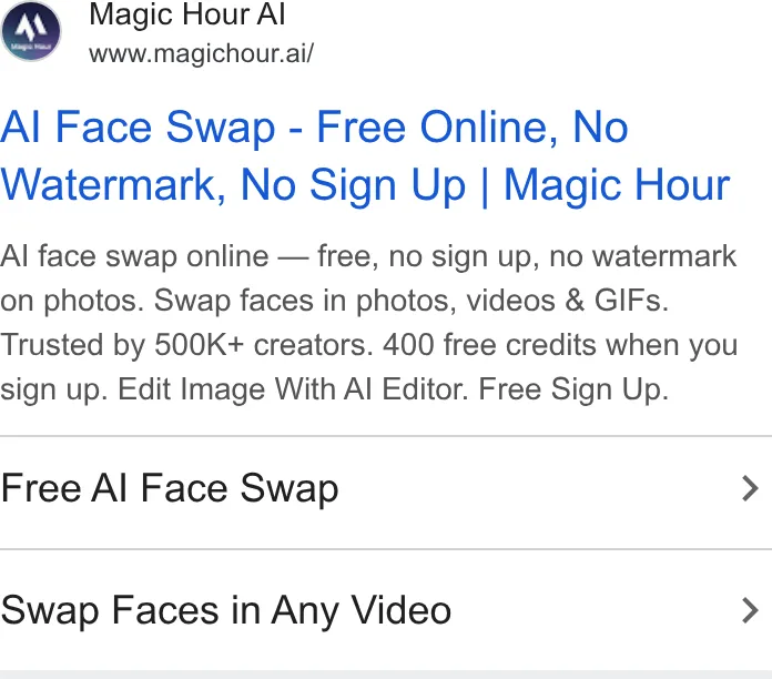An ad Magic Hour is running