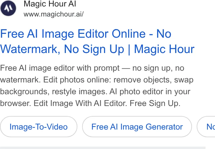 An ad Magic Hour is running