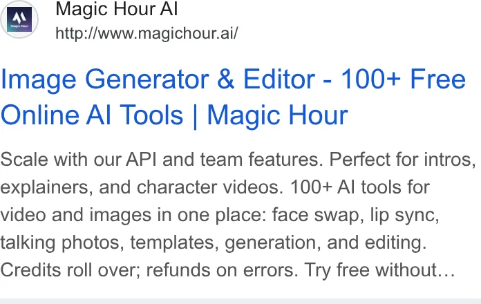 An ad Magic Hour is running