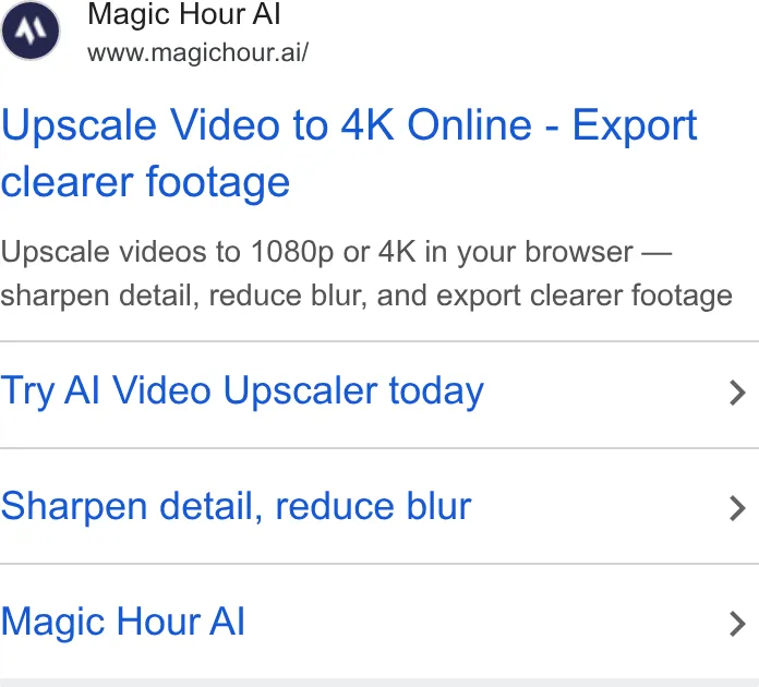 An ad Magic Hour is running