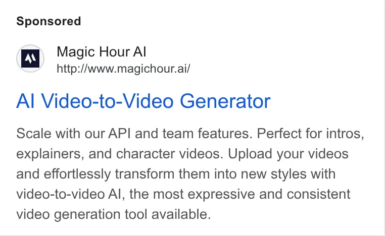 An ad Magic Hour is running