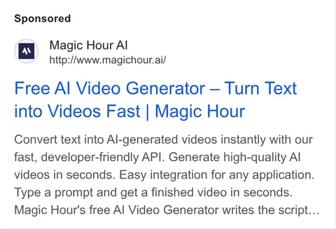An ad Magic Hour is running