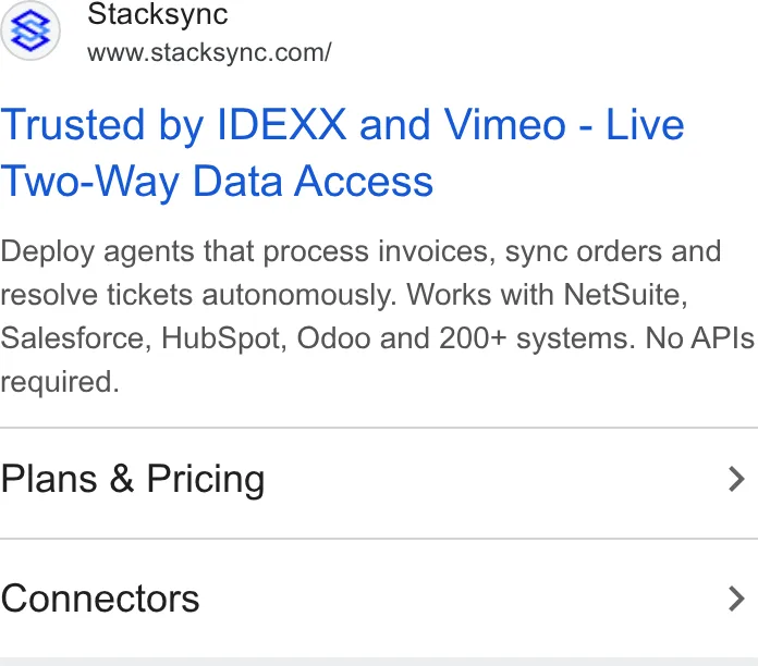 An ad Stacksync is running