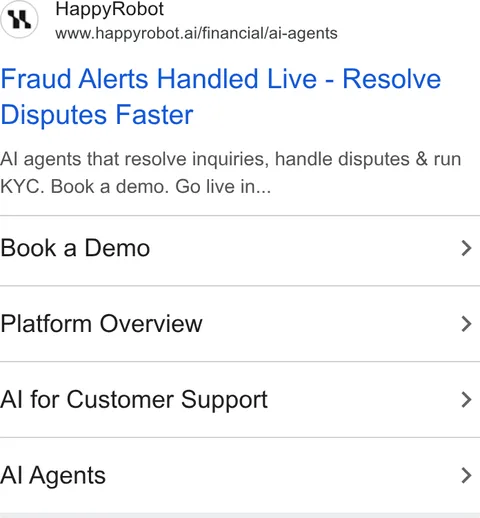 An ad HappyRobot is running