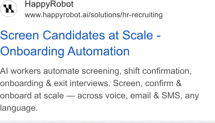 An ad HappyRobot is running