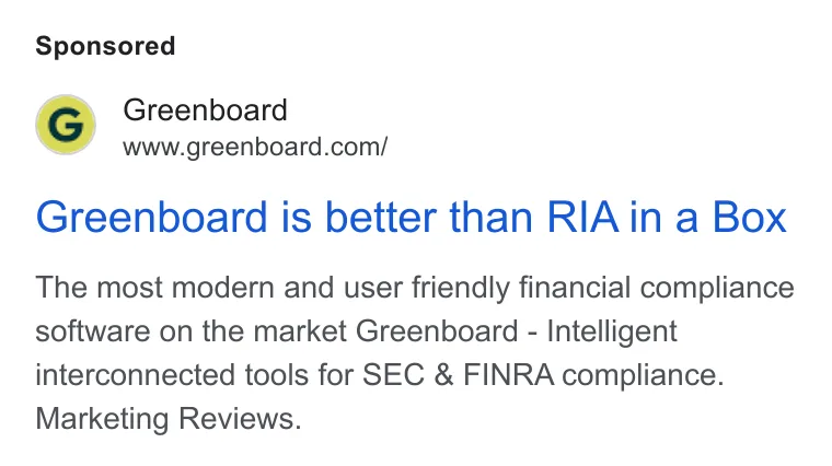 An ad Greenboard is running