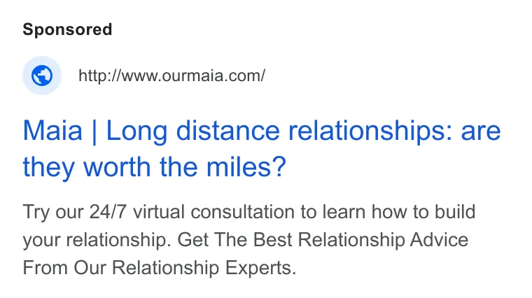 An ad Ourmaia is running
