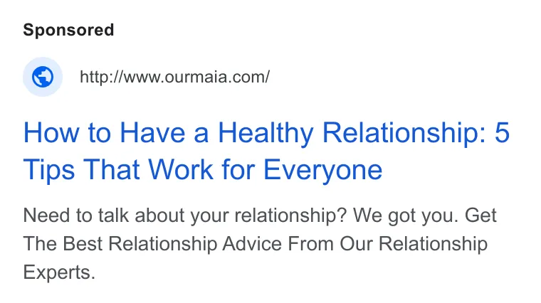 An ad Ourmaia is running