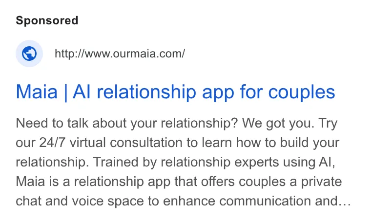 An ad Ourmaia is running