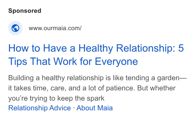 An ad Ourmaia is running