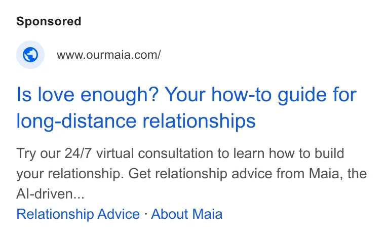 An ad Ourmaia is running