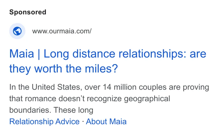 An ad Ourmaia is running