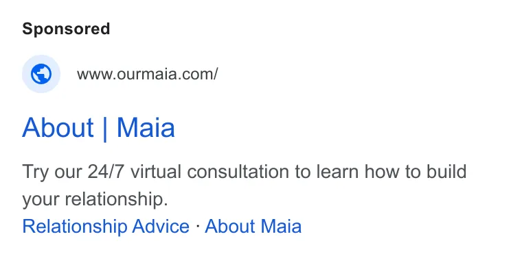 An ad Ourmaia is running