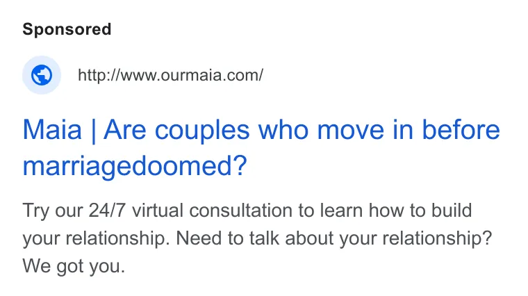 An ad Ourmaia is running