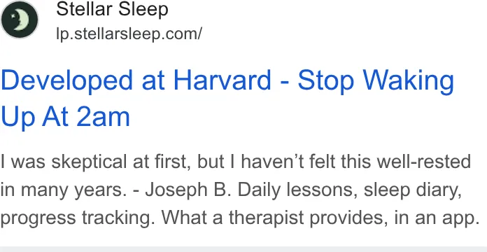 An ad Stellar Sleep is running