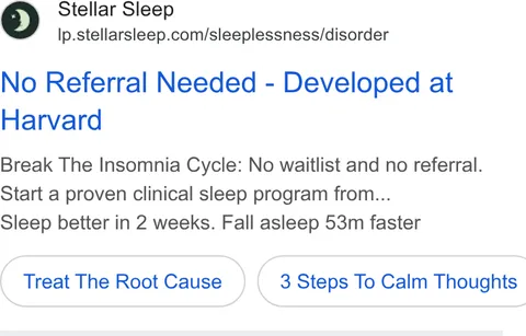 An ad Stellar Sleep is running