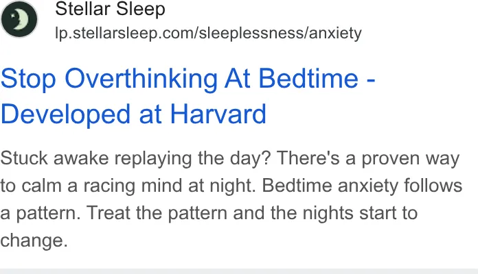 An ad Stellar Sleep is running