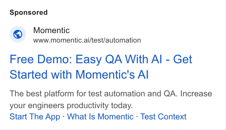 An ad Momentic is running